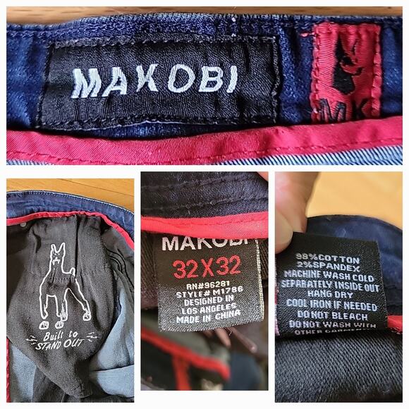 Makobi Prado Biker Rip Repair Moto Jeans Blue Dark Wash Low Rise Straight Leg - Picture 10 of 11